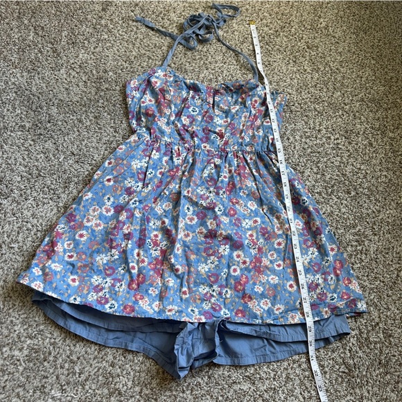 Urban Outfitters Pins and Needles Halter Skirted Romper Blue Floral Summer Large - Picture 10 of 10